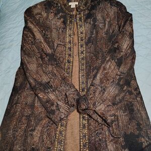 Mid length Chico's Jacket w/ metallic fibers and accent beading.